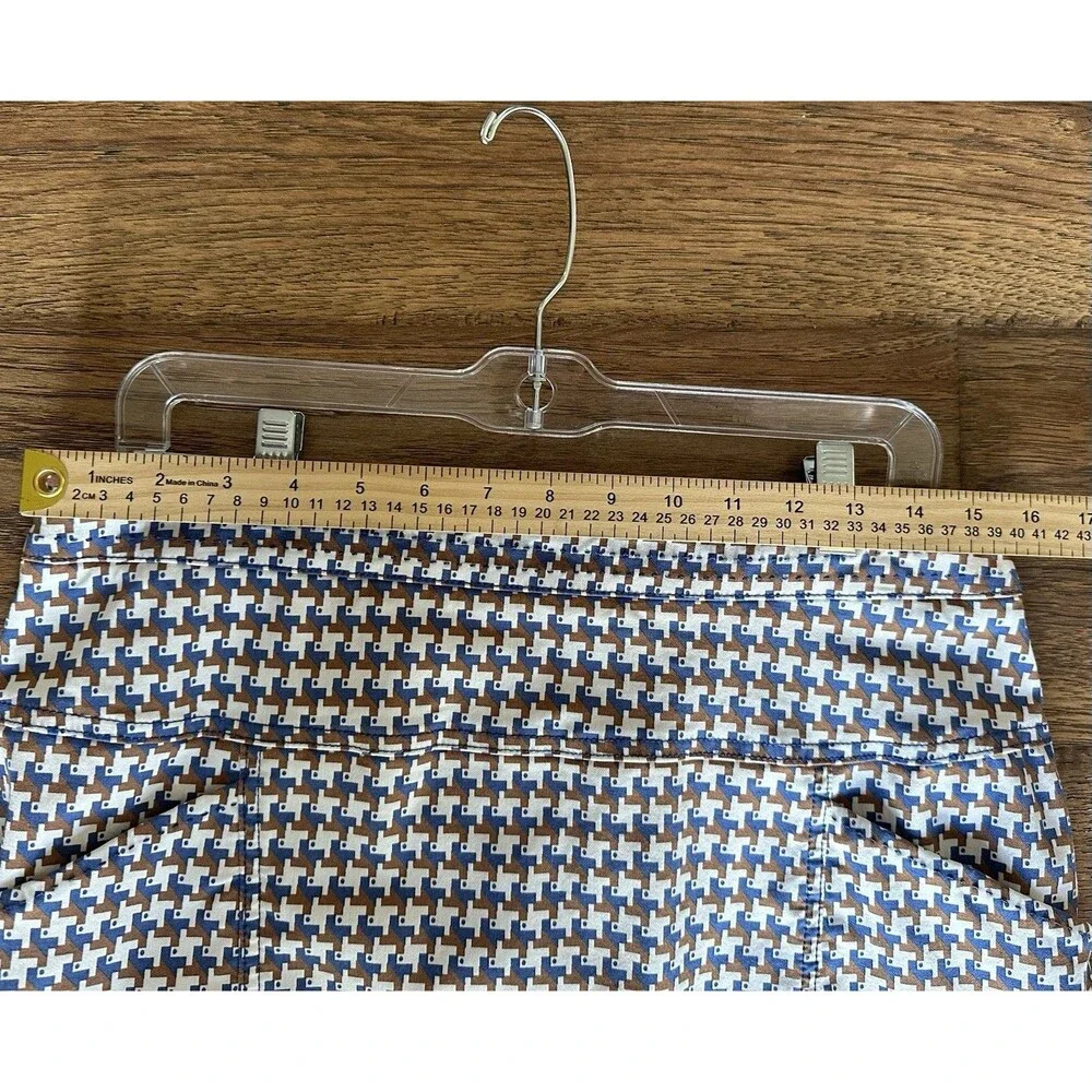 J McLaughlin Blue Brown Geometric Houndstooth Print Knee Length Stretch Skirt 12